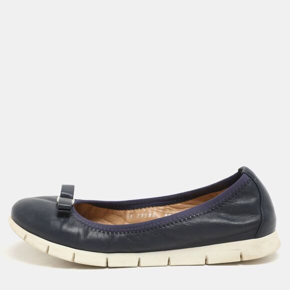 Salvatore Ferragamo Navy Blue Leather Vara Bow Ballet Flats Size 37.5,New Products : American Fashion Style Bags On Sale